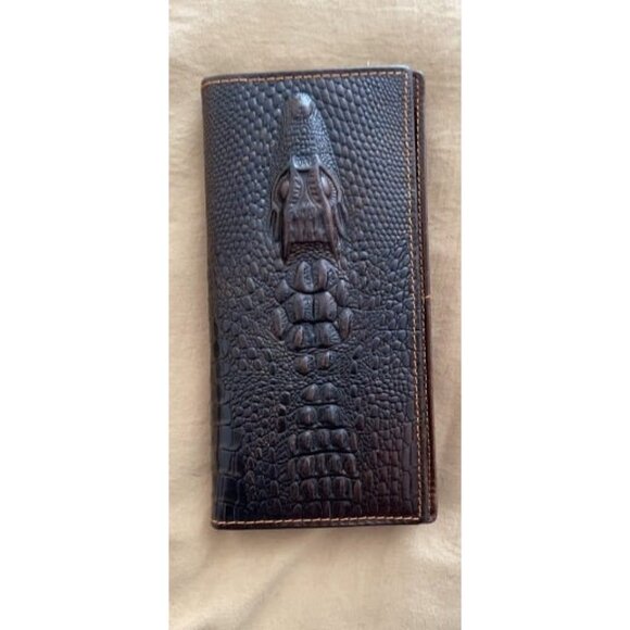 Men's RFID Vintage Look Genuine Leather Long Bifold Wallet Checkbook - Picture 3 of 3